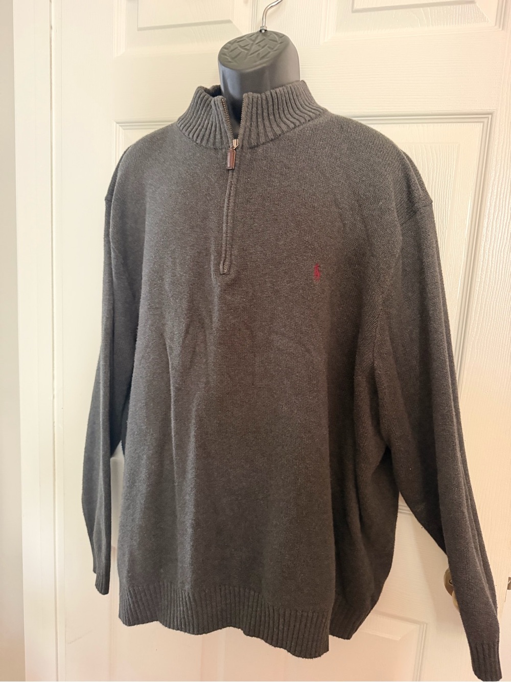 Ralph Lauren Dark Charcoal Half-Zip Sweater with Red Pony